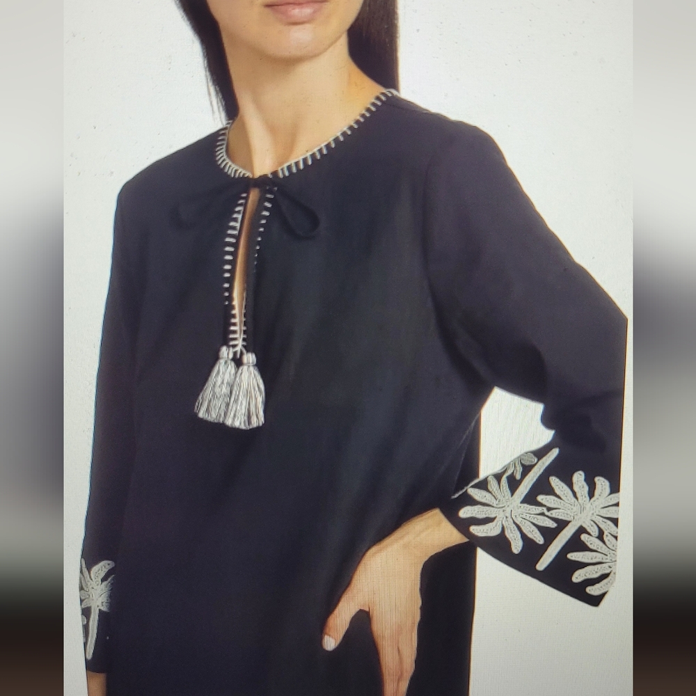 Johnny Was Relaxed Kimono Sleeve Linen Blend Dress with Embroidery NWT - Picture 7 of 9
